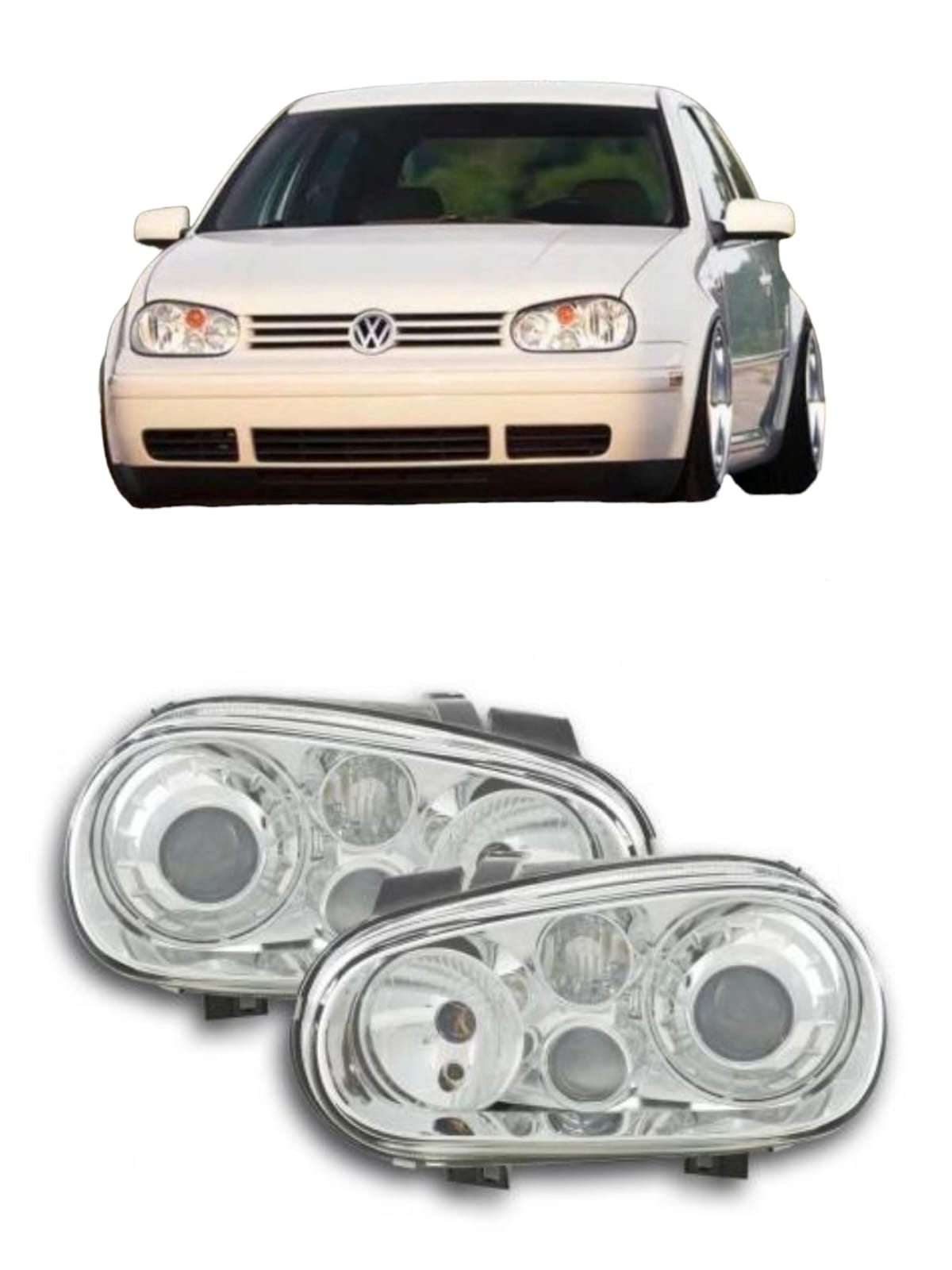 Faros E-Code Cromo con Niebla Golf GTI Mk4 R32 Euro | Depo
