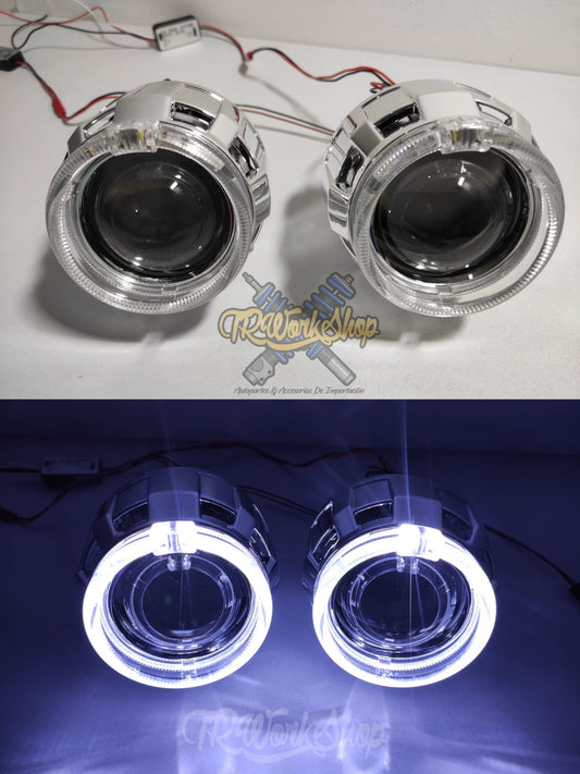 Proyectores Ojo de Ángel Blanco | 2.5” Bi-Xenón | Para Faro H4 y H7 | Retrofit Universal | TRWS