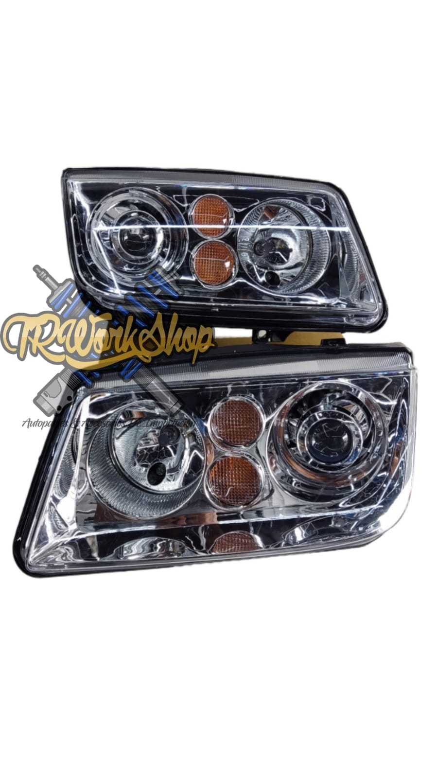 Faros VW Jetta A4 Mk4 Bora Tipo R-Line Chrome & Black Euro Style (Par) | Depo
