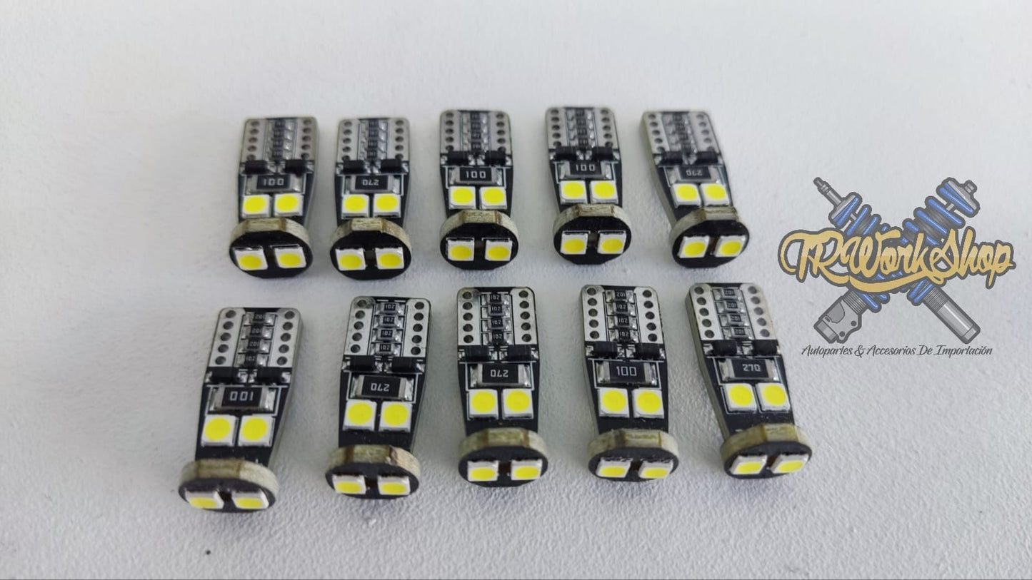 Focos LED T10 Canbus Sin Error 12V | Kit 10 Piezas | Blanco Cálido | TRWS
