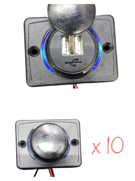10 Pzs Cargador USB Iluminado Doble 12V-24V Para Auto y Bus | TRWS
